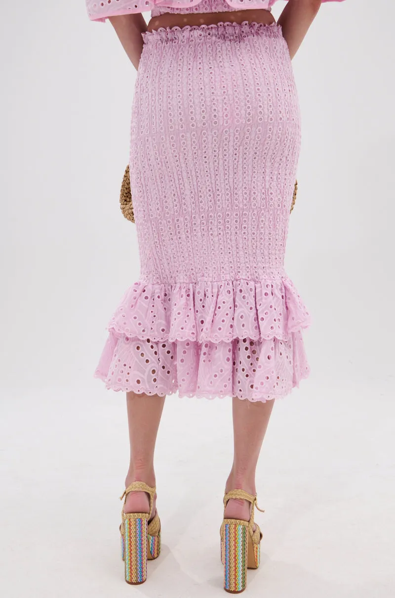 LOLLI EYELET MIDI SKIRT IN PINK sold by AKIRA product image thumbnail 4