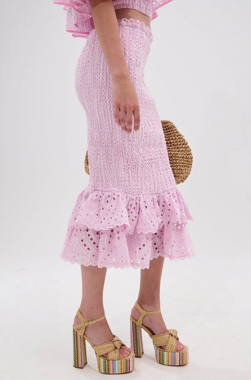 LOLLI EYELET MIDI SKIRT IN PINK sold by AKIRA product image thumbnail 3