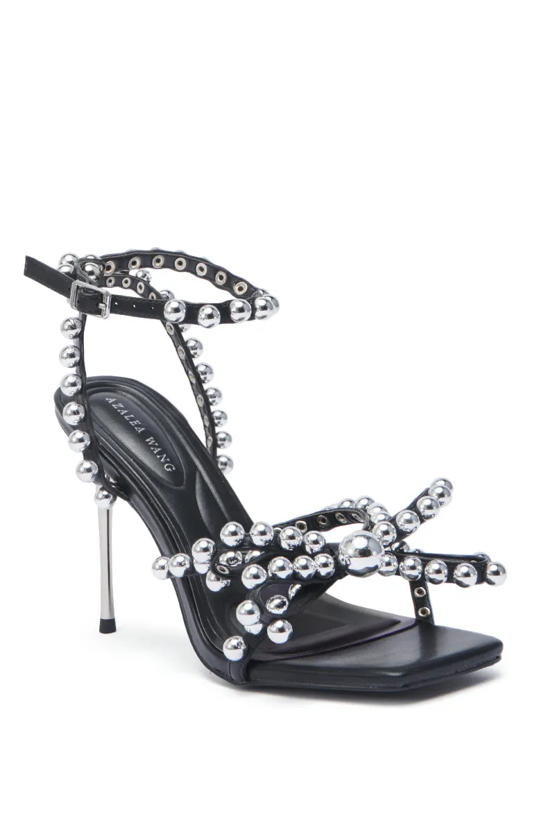 AZALEA WANG ADAYA BLACK SILVER METAL EMBELLISHED BOW SANDAL sold by AKIRA product image thumbnail 5
