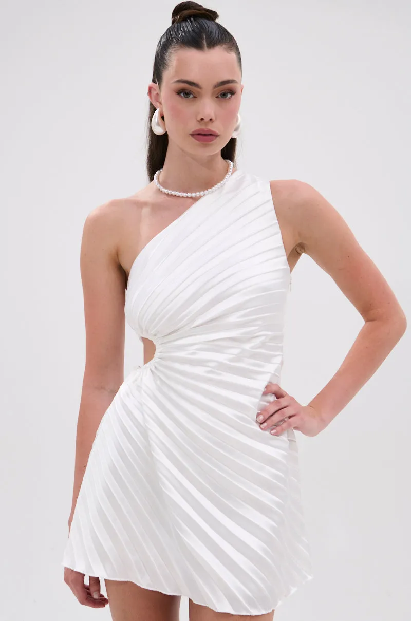 MAKE IT WORK PLEATED MINI DRESS IN WHITE sold by AKIRA
