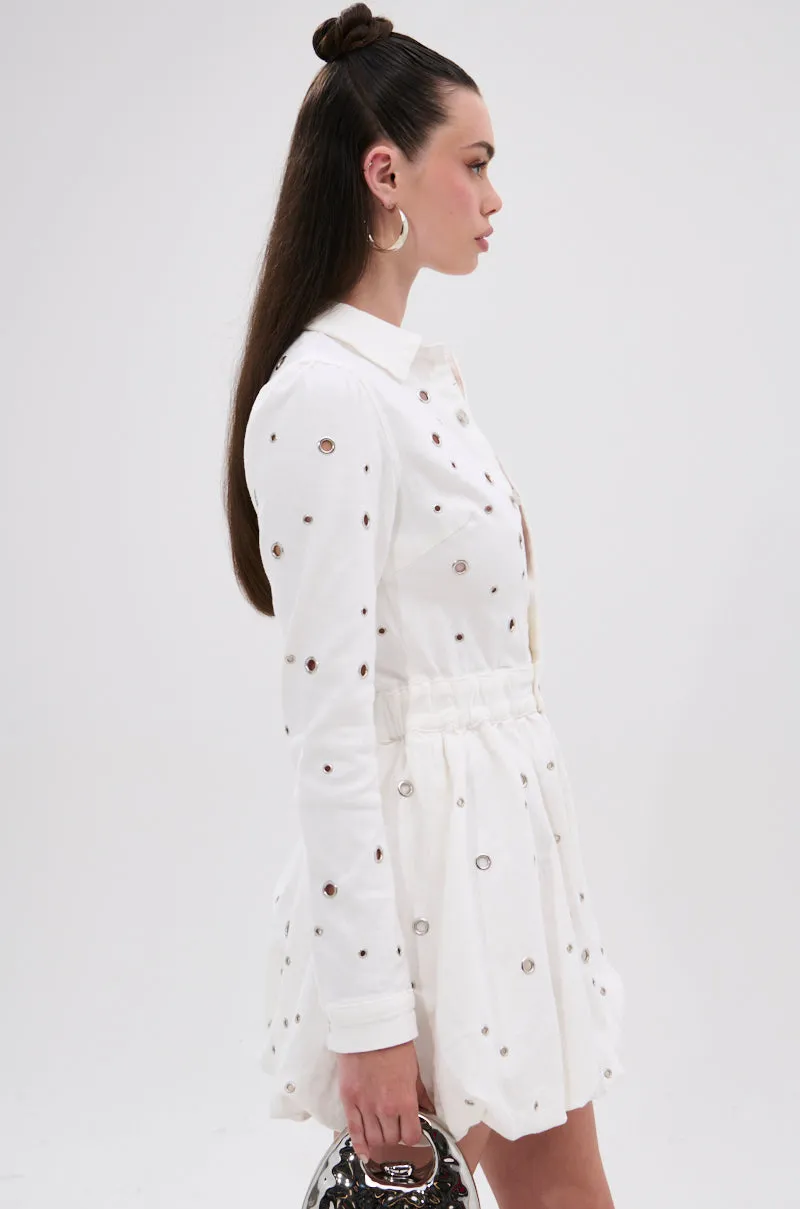 CUT IT OUT DENIM MINI DRESS WITH GROMMETS sold by AKIRA product image thumbnail 3