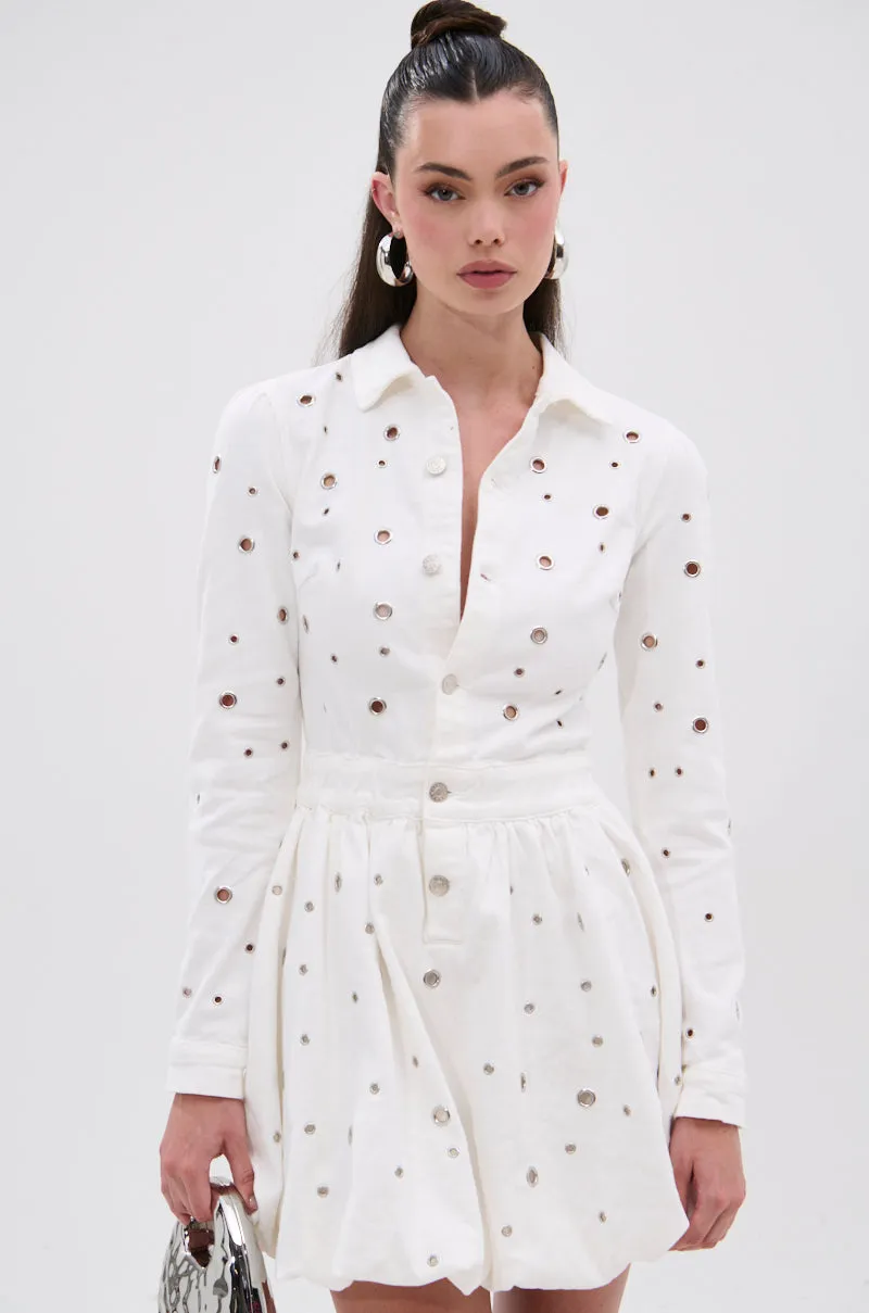 CUT IT OUT DENIM MINI DRESS WITH GROMMETS sold by AKIRA product image thumbnail 2