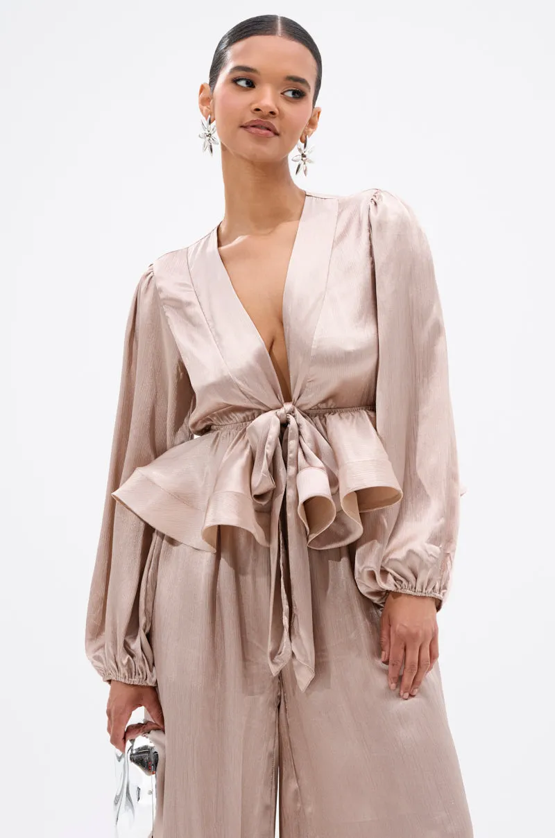 ELEGANT PEPLUM TIE FRONT BLOUSE sold by AKIRA