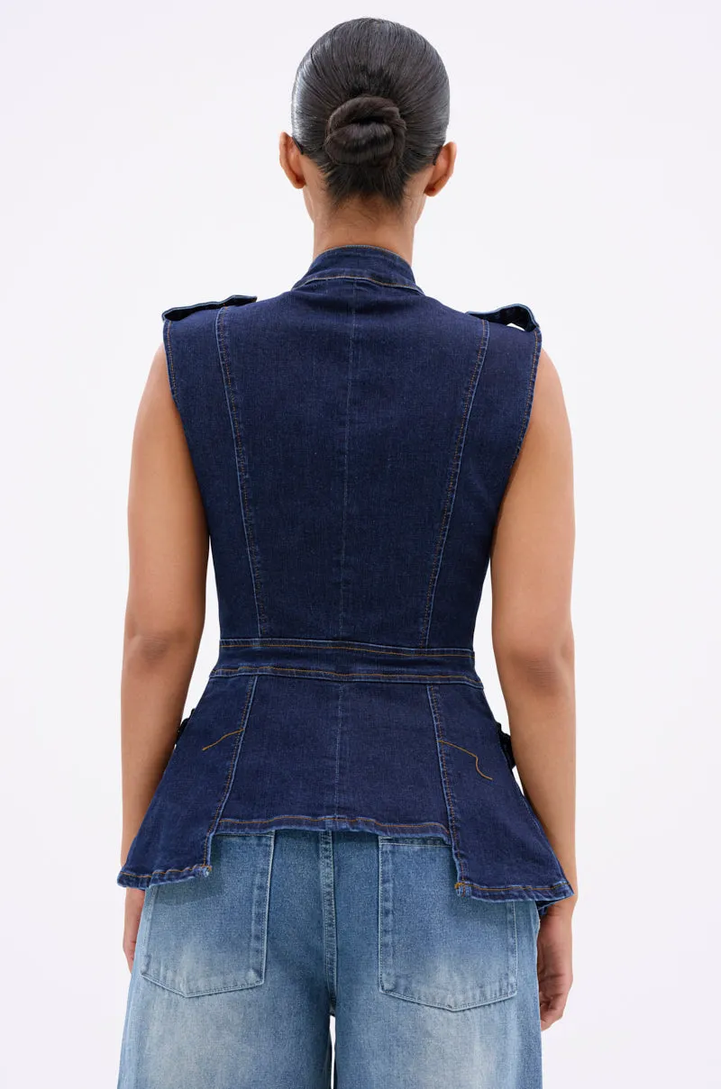 UMI STRETCH DENIM TOP sold by AKIRA product image thumbnail 4