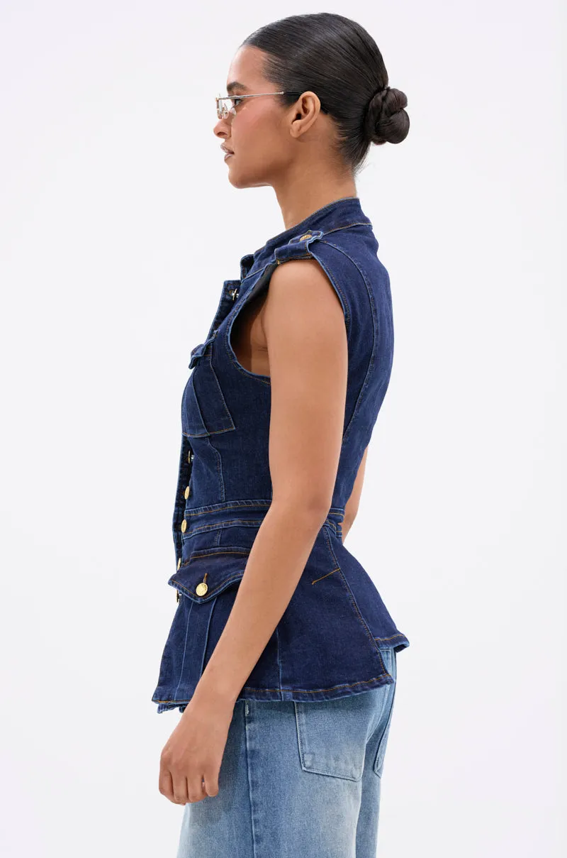 UMI STRETCH DENIM TOP sold by AKIRA product image thumbnail 3