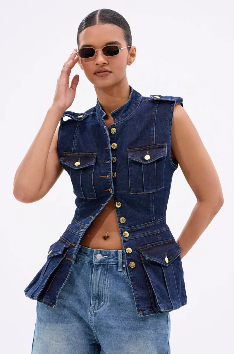 UMI STRETCH DENIM TOP sold by AKIRA product image thumbnail 2
