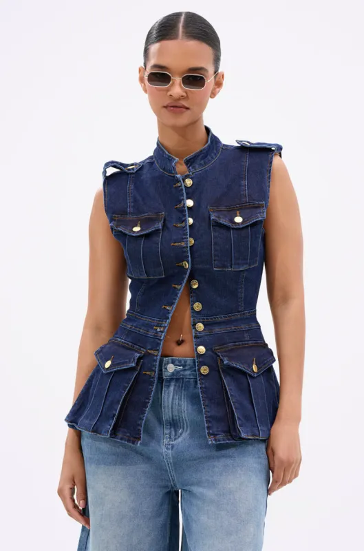 UMI STRETCH DENIM TOP sold by AKIRA