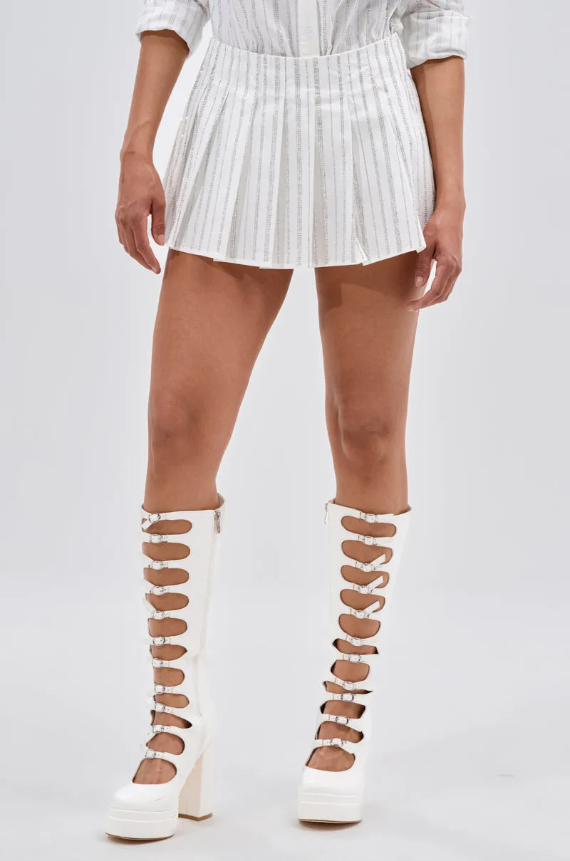 ONTO THE NEXT EMBELLISHED PLEATED MINI SKIRT IN WHITE sold by AKIRA product image thumbnail 2