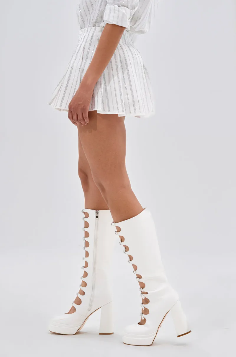 ONTO THE NEXT EMBELLISHED PLEATED MINI SKIRT IN WHITE sold by AKIRA product image thumbnail 4