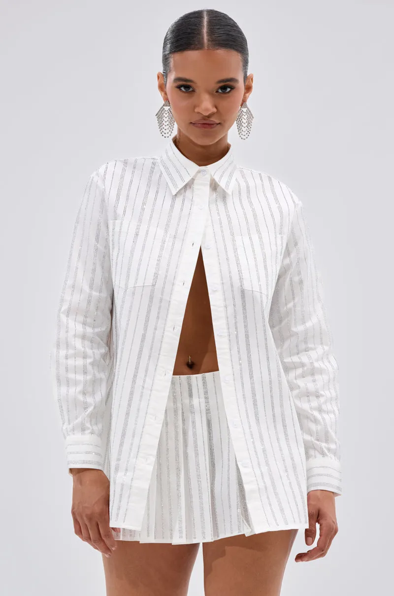 ONTO THE NEXT EMBELLISHED BUTTON DOWN TOP IN WHITE sold by AKIRA