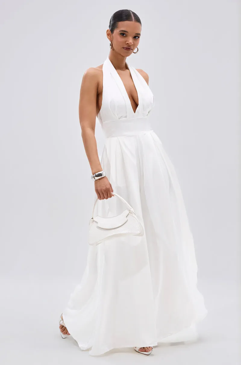 UNFORGETTABLE SATIN JUMPSUIT IN WHITE sold by AKIRA