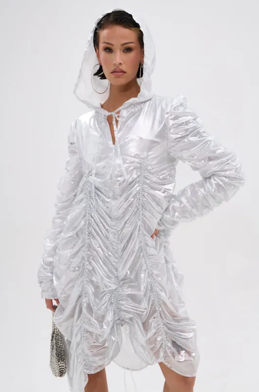 WAYS TO GO METALLIC ADJUSTABLE DRESS IN WHITE sold by AKIRA