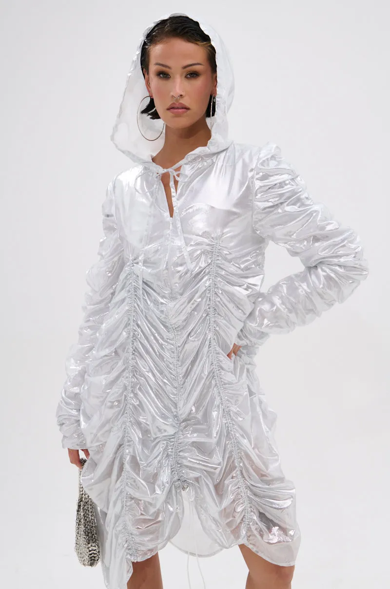WAYS TO GO METALLIC ADJUSTABLE DRESS IN WHITE sold by AKIRA