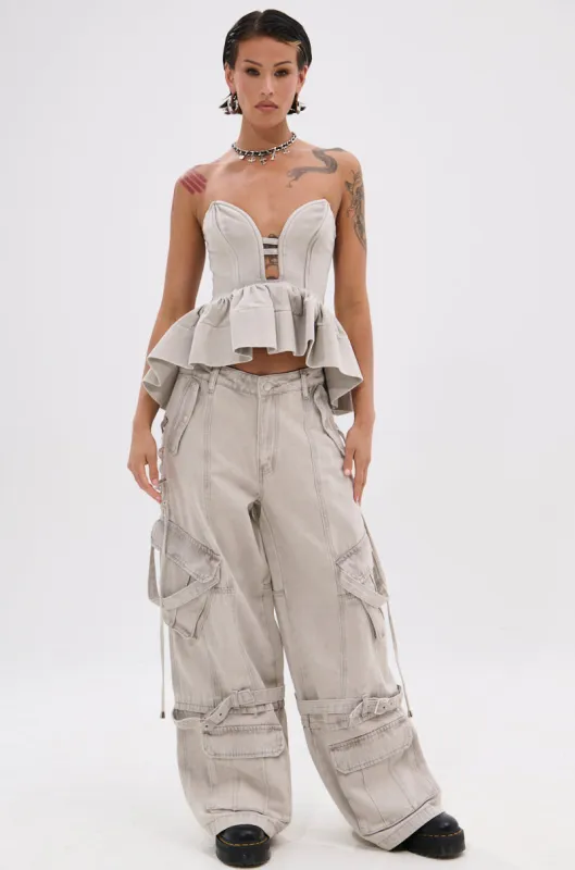 KARA DENIM CARGO PANT sold by AKIRA