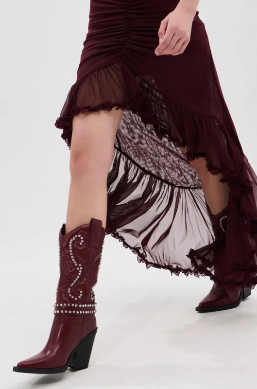 AZALEA WANG UMBRA BURGUNDY WESTERN BOOTIE sold by AKIRA
