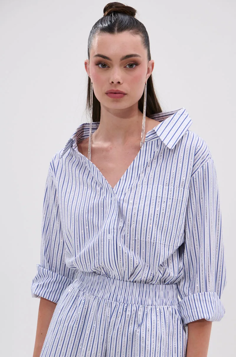 NOTHING BETTER STRIPE BUTTON DOWN WITH RHINESTONE sold by AKIRA product image thumbnail 4