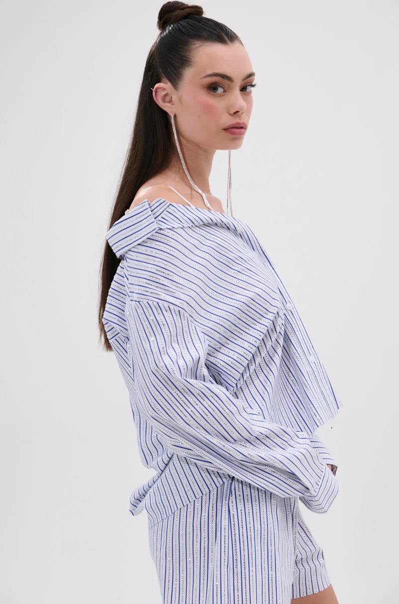 NOTHING BETTER STRIPE BUTTON DOWN WITH RHINESTONE sold by AKIRA product image thumbnail 5