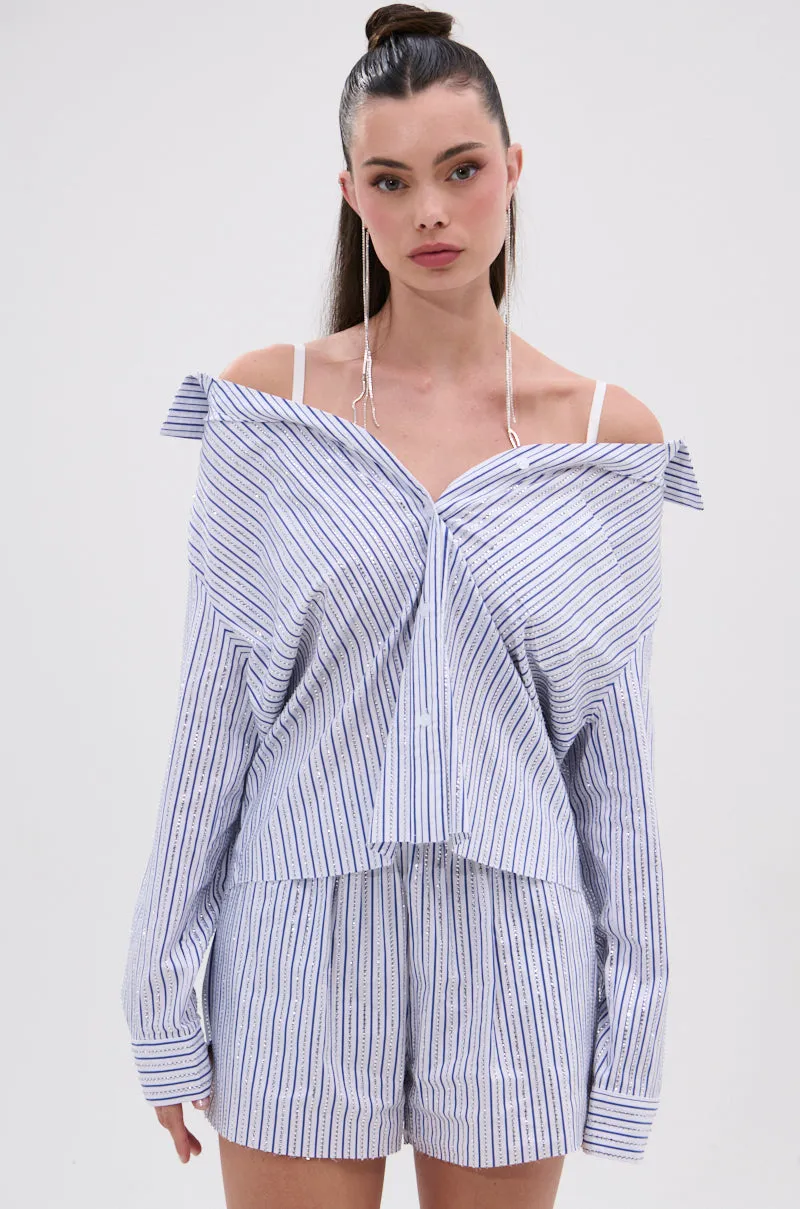 NOTHING BETTER STRIPE BUTTON DOWN WITH RHINESTONE sold by AKIRA product image thumbnail 3