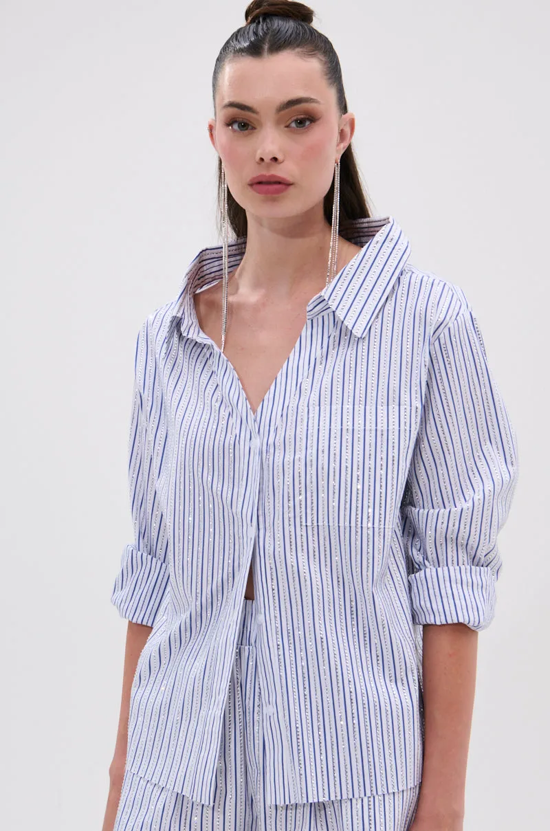 NOTHING BETTER STRIPE BUTTON DOWN WITH RHINESTONE sold by AKIRA product image thumbnail 2