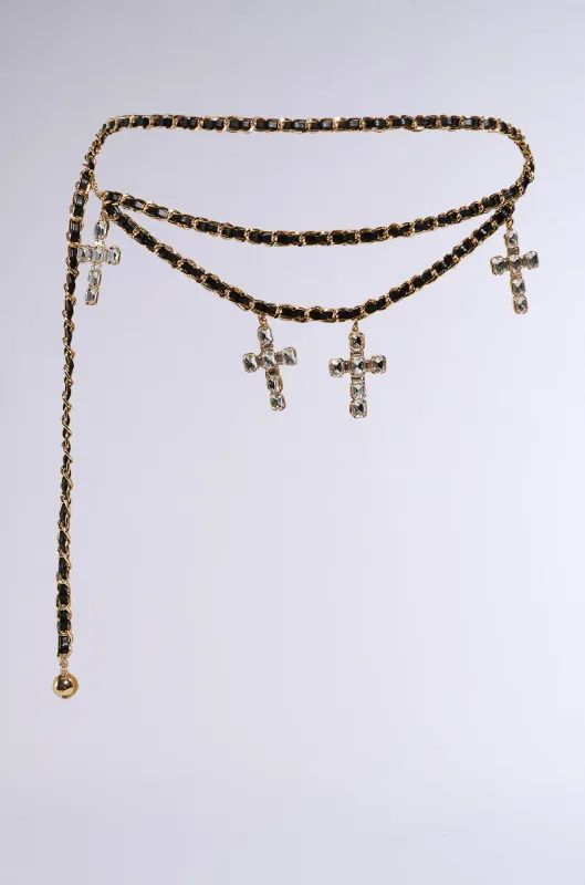 CROSS MY HEART CHAIN BELT sold by AKIRA