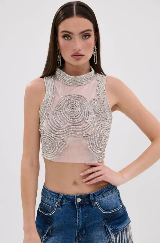 STARSHINE RHINESTONE MOCK NECK BLOUSE sold by AKIRA