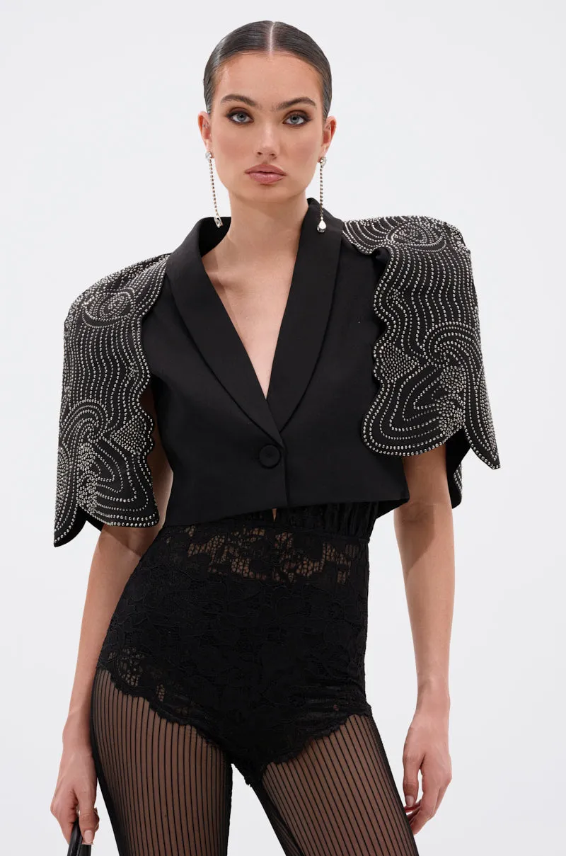 JUST WATCH EMBELLISHED CAPE sold by AKIRA