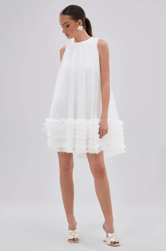 ARI TULLE RUFFLE MINI DRESS IN WHITE sold by AKIRA