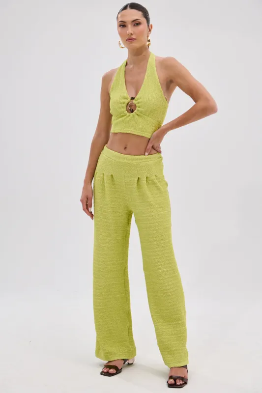 HOLLYWOOD SLINKY TEXTURED PALAZZO PANT IN GREEN sold by AKIRA