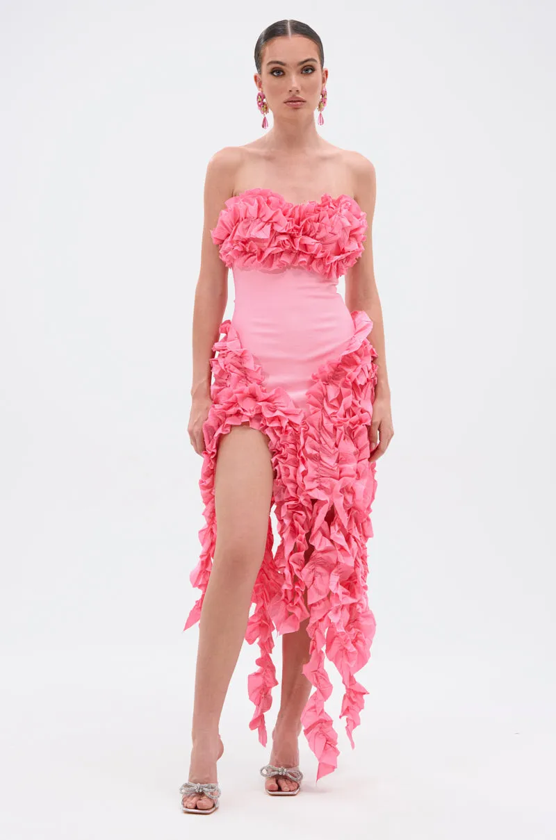 CITY LIGHTS RUFFLE MIDI DRESS IN LIGHT PINK sold by AKIRA product image thumbnail 3