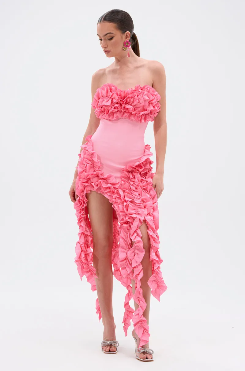 CITY LIGHTS RUFFLE MIDI DRESS IN LIGHT PINK sold by AKIRA product image thumbnail 2