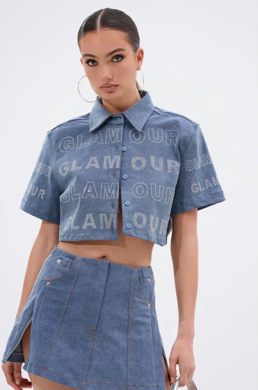 GLAM SQUAD DENIM BUTTON DOWN sold by AKIRA