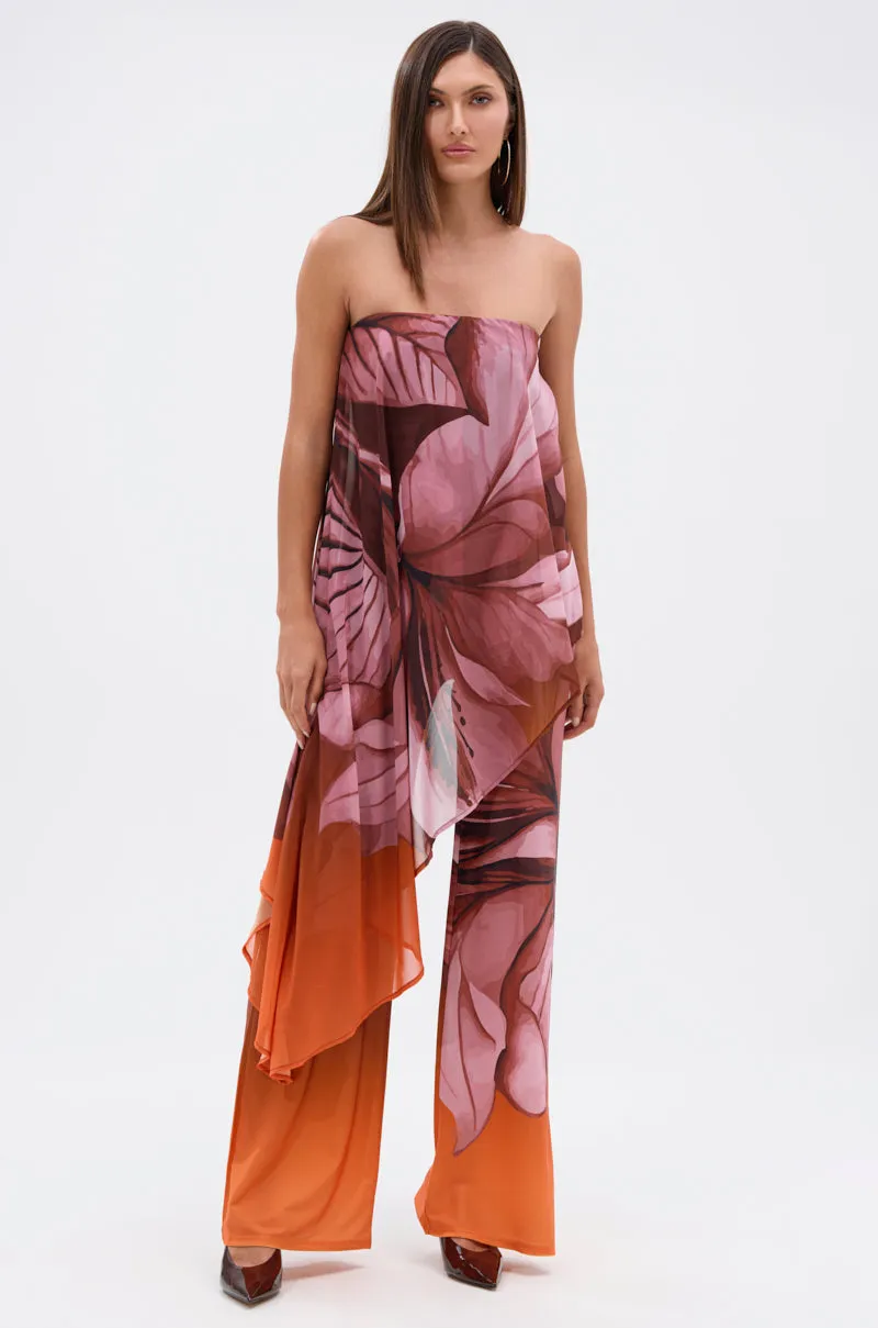 ON A BEACH SOMEWHERE PRINTED JUMPSUIT IN ORANGE sold by AKIRA product image thumbnail 2