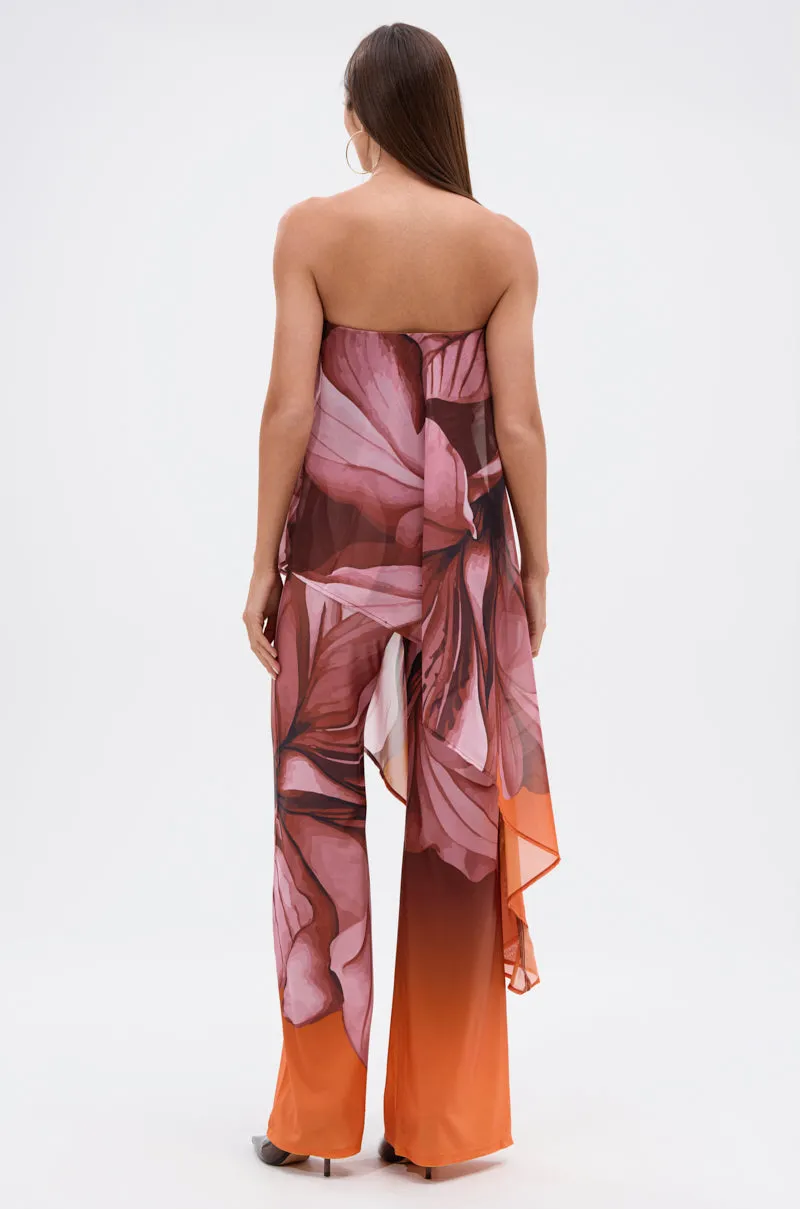 ON A BEACH SOMEWHERE PRINTED JUMPSUIT IN ORANGE sold by AKIRA product image thumbnail 4