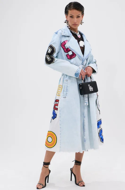 COUNTDOWN PATCH DENIM TRENCH sold by AKIRA