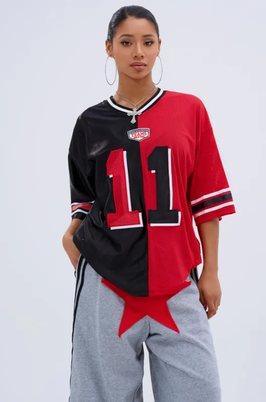 SPLIT PERSONALITY JERSEY TOP sold by AKIRA