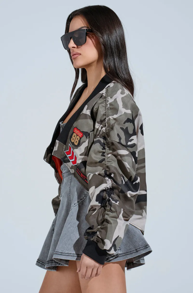 ON THE RUN CAMO SHRUG sold by AKIRA product image thumbnail 3