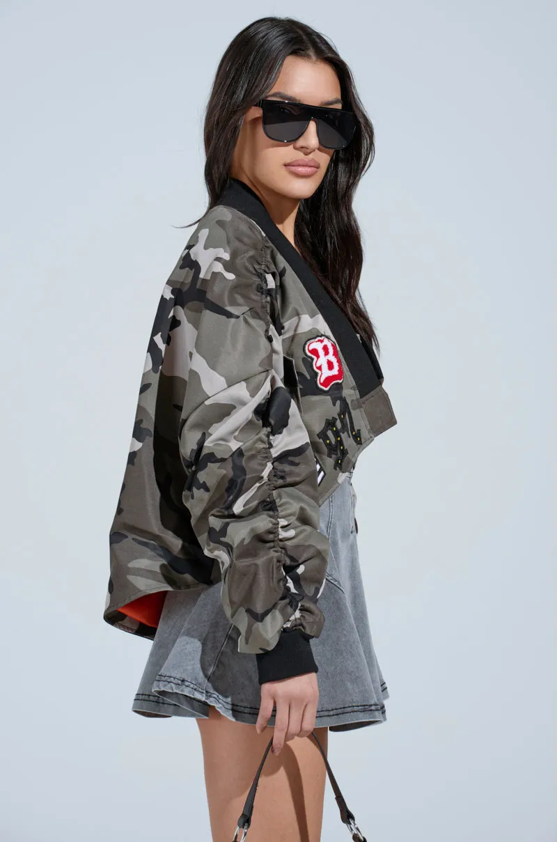 ON THE RUN CAMO SHRUG sold by AKIRA product image thumbnail 4