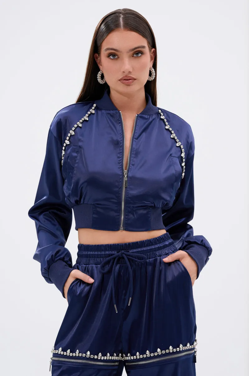 CALL BACK SATIN BOMBER sold by AKIRA