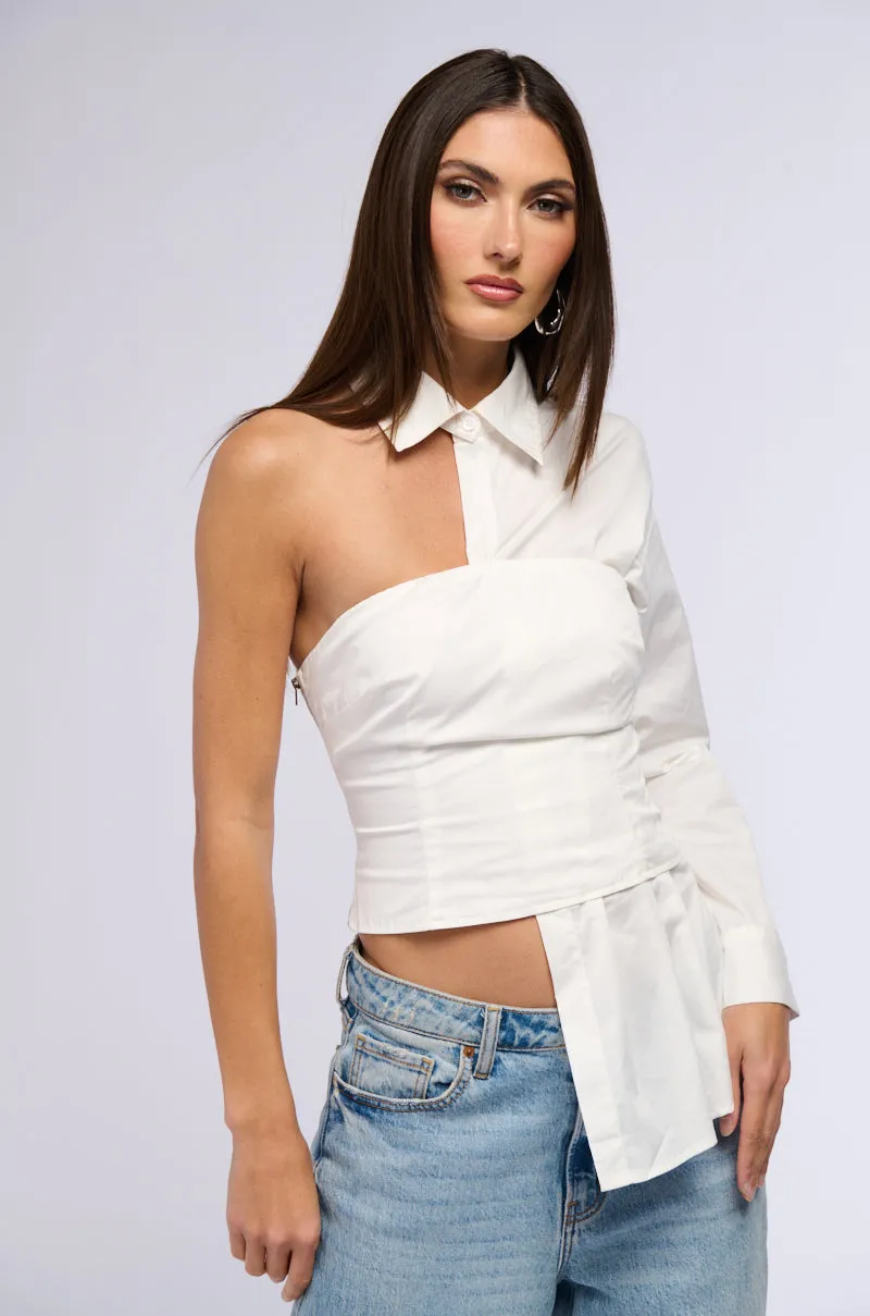 DONT LOOK AT ME ASYMMETRICAL POPLIN BLOUSE sold by AKIRA product image thumbnail 2