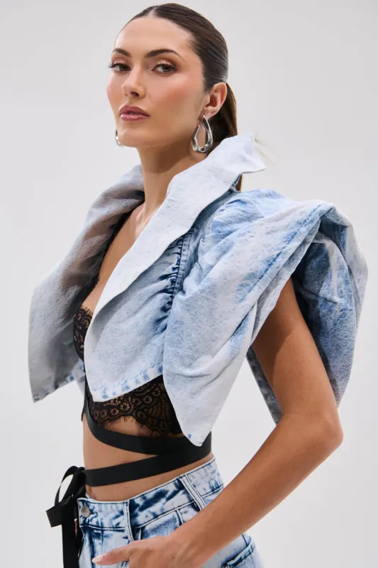 DION BOLERO IN DENIM sold by AKIRA