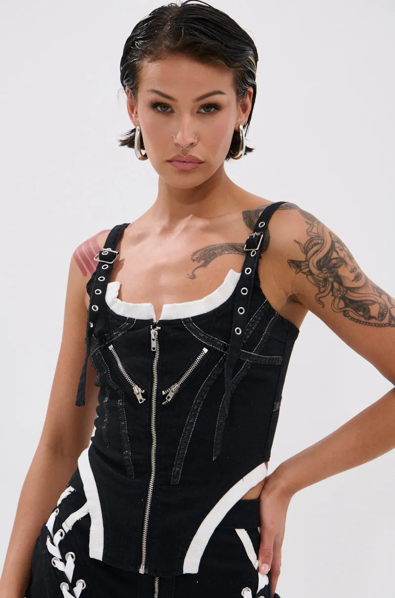 WRAPPED UP DENIM CORSET sold by AKIRA product image thumbnail 2