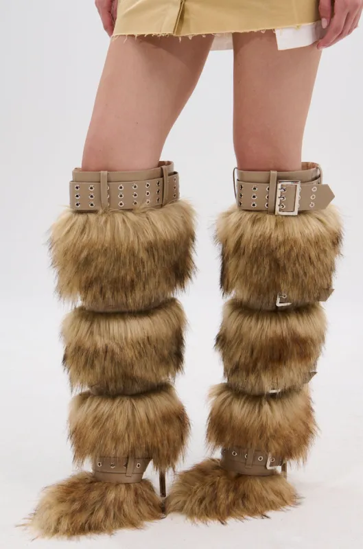 AZALEA WANG AMALBERT BROWN MULTI FUR AND BUCKLES BOOT sold by AKIRA