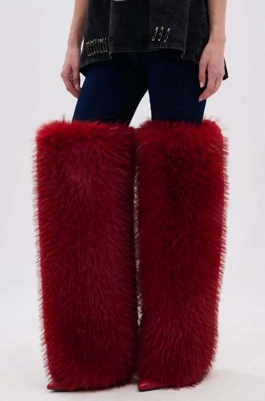 AZALEA WANG LANGLEYE RED THIGH HIGH FUR LUXE BOOT sold by AKIRA