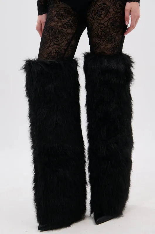 AZALEA WANG LANGLEYE BLACK THIGH HIGH FUR LUXE BOOT sold by AKIRA