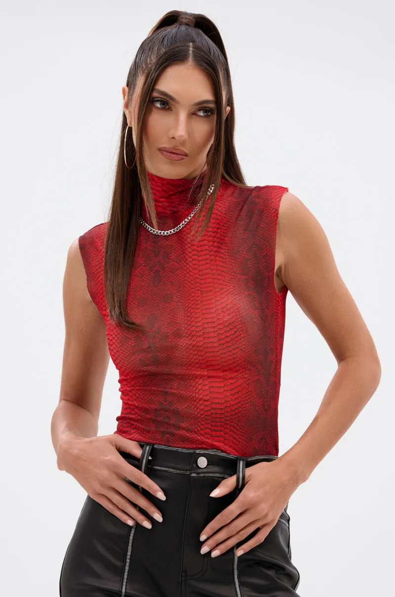 SEXY LITTLE SNAKE MESH TOP IN RED sold by AKIRA