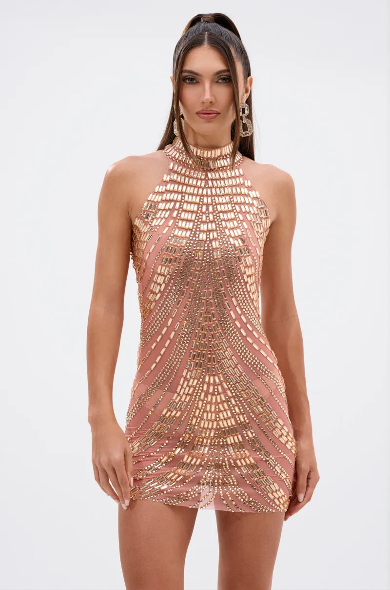 SHINE BRIGHT RHINESTONE MESH MINI DRESS IN ROSE GOLD sold by AKIRA product image thumbnail 3
