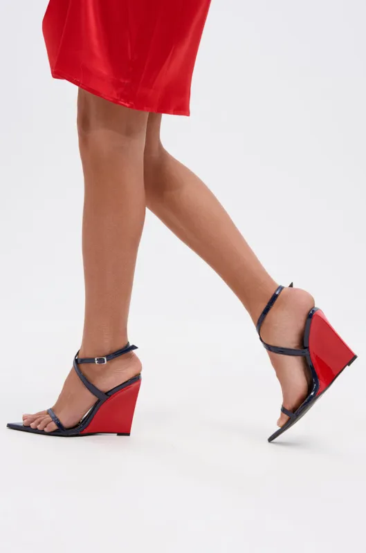 AZALEA WANG SEUNG NAVY MULTI RED WEDGE HEEL SANDAL sold by AKIRA