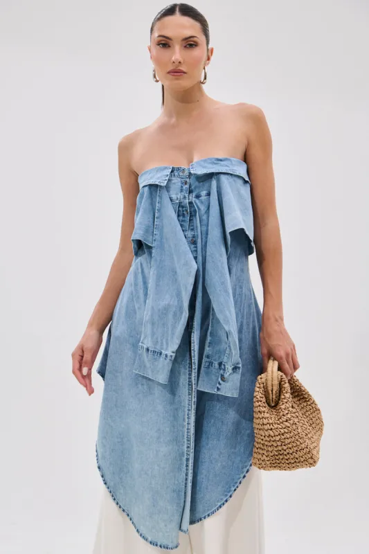 CRAZY FOR YOU DENIM BLOUSE sold by AKIRA
