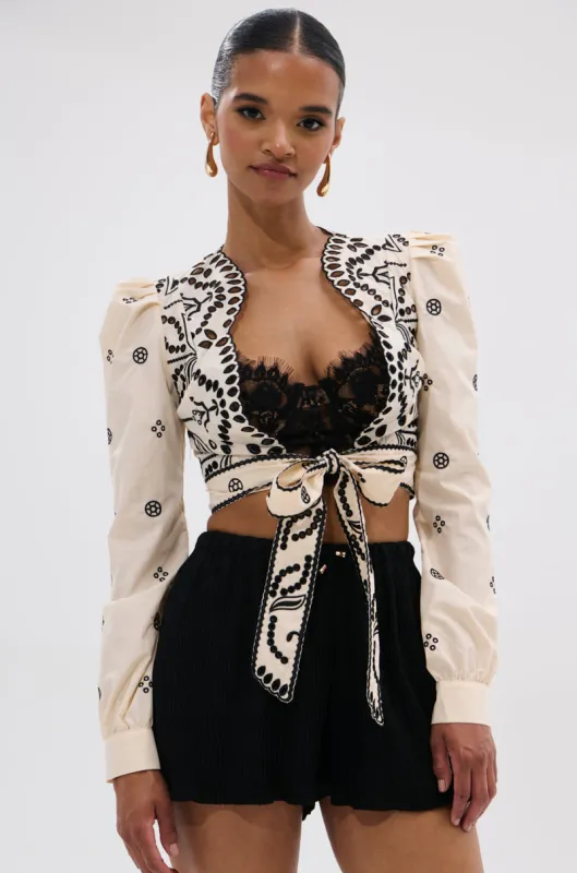 BELLINI FLORAL TIE FRONT TOP sold by AKIRA