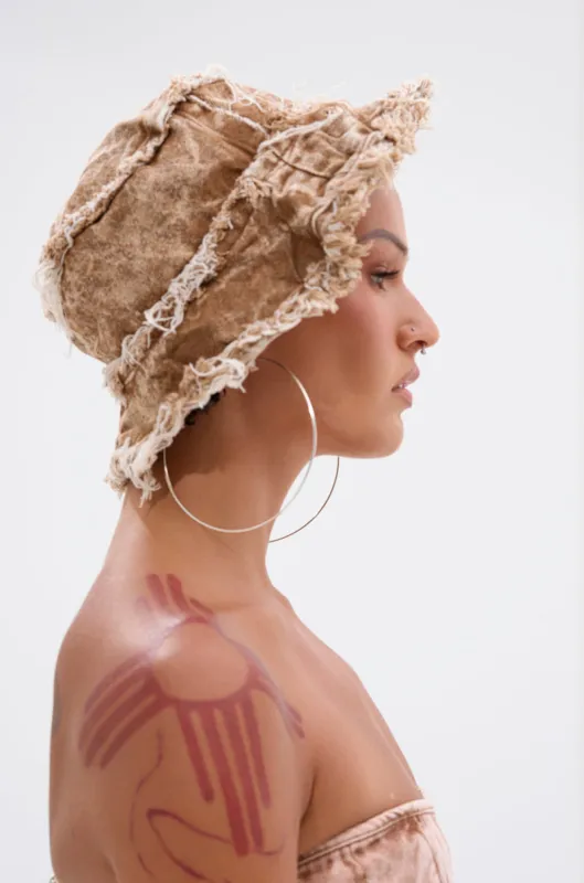 WITH IT DISTRESSED BUCKET HAT sold by AKIRA